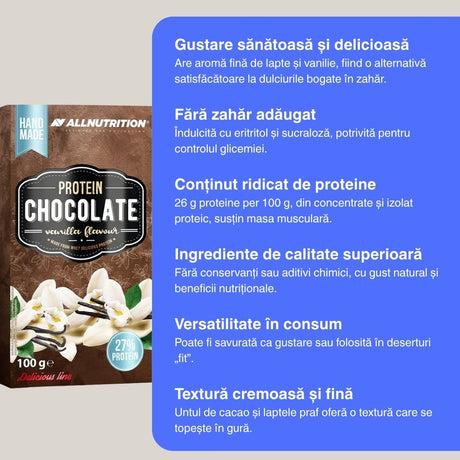 Ciocolată proteică cu lapte și vanilie. Gust divin, stil de viață sănătos. ALLNUTRITION Handmade.
