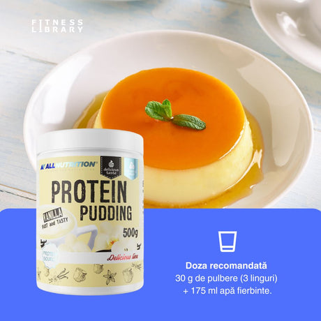 Budincă proteică vanilie AllNutrition: cremoasă, fără zahăr, răsfăț divin.