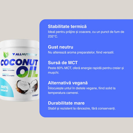 Ulei cocos rafinat ALLNUTRITION: sănătate și rafinament în bucătărie.