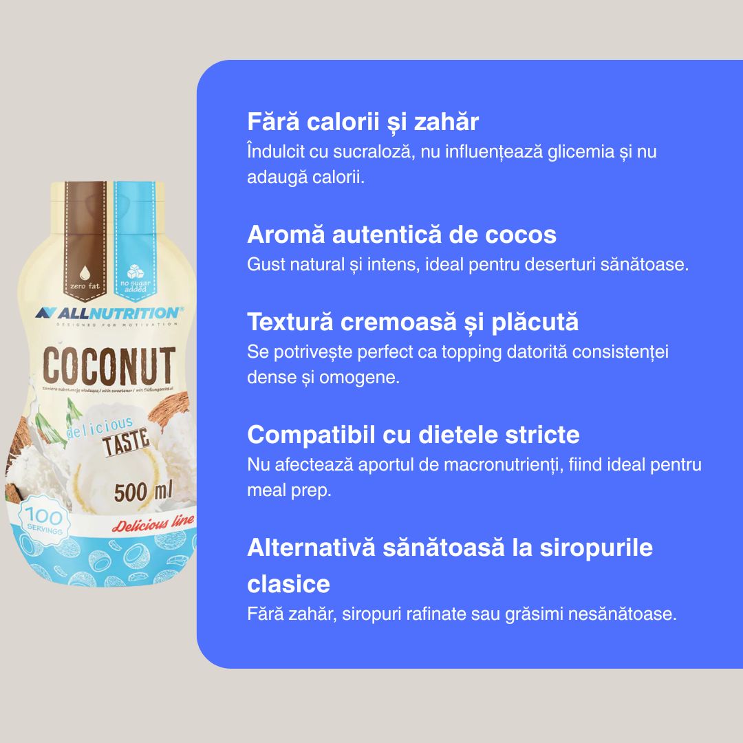 Sos cocos ALLNUTRITION: Desert decadent, fără zahăr, fără calorii. Savurează exotic!