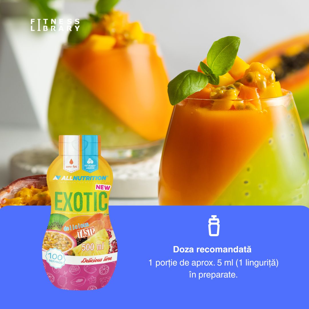 Gust exotic fără calorii. Savurează Sweet Sauce Exotic de la ALLNUTRITION și transformă-ți desertul într-o experiență tropicală.