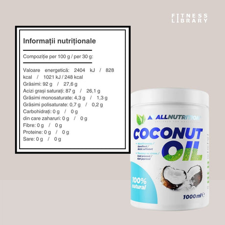 Ulei cocos nerafinat ALLNUTRITION, presat la rece. Energie pură și stare de bine.