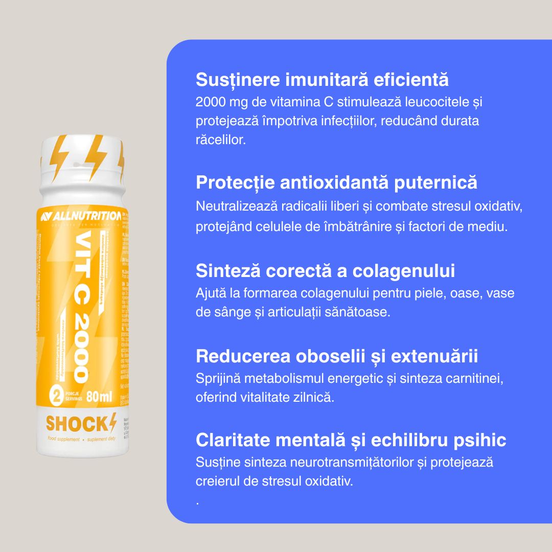 Vitamina C Lichidă ALLNUTRITION: Energie pură, imunitate puternică, oboseală redusă. Regenerează-te!