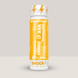 Imagine cu pachetul de 12 doze de Vit C 2000 Shot de la ALLNUTRITION, 80ml per doză.