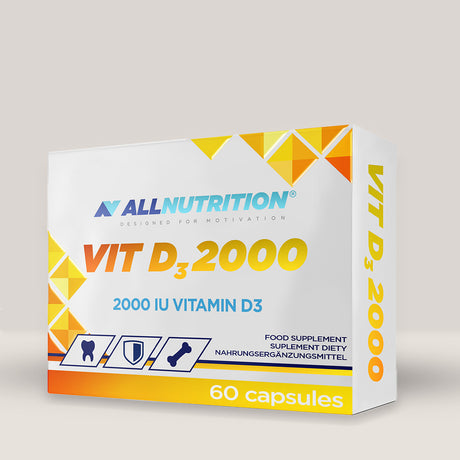 Imagine cu suplimentul alimentar Vitamina D3 2000 UI de la ALLNUTRITION, 60 de capsule.