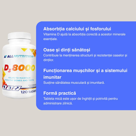 Imunitate puternică și energie debordantă cu Vitamina D3 8000 ALLNUTRITION.