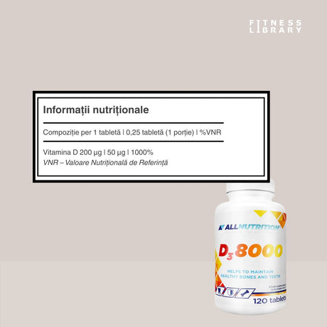 Imunitate de fier și vitalitate cu Vitamina D3 8000 ALLNUTRITION.
