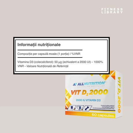 Vitamina D3 ALLNUTRITION: Imunitate puternică, oase sănătoase, strălucire naturală.