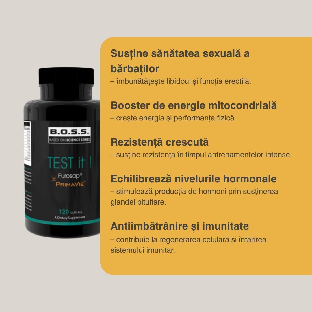 Vitalitate masculină cu TEST it! de la Vitabolic. Performanță și echilibru.