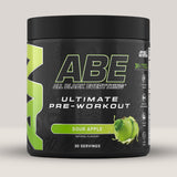 Imagine cu o cutie de ABE (All Black Everything) Pre-Workout (315g, 30 de serviri) de la Applied Nutrition, un supliment pre-workout pentru energie și pompare musculară. Cu aromă de măr verde.