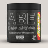 Imagine cu o cutie de ABE (All Black Everything) Pre-Workout (315g, 30 de serviri) de la Applied Nutrition, un supliment pre-workout pentru energie și pompare musculară. Aromă de înghețată twirler.