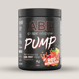 Imagine cu o cutie de ABE PUMP (500g, 40 de serviri) de la Applied Nutrition, un supliment pre-workout fără stimulenți pentru pompare musculară. Cu aromă de Red Hawaiian.