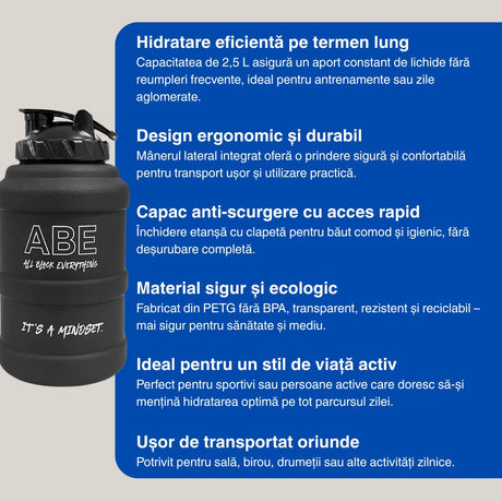 Hidratare pură, performanță maximă. Investește în tine cu ABE Water Jug.