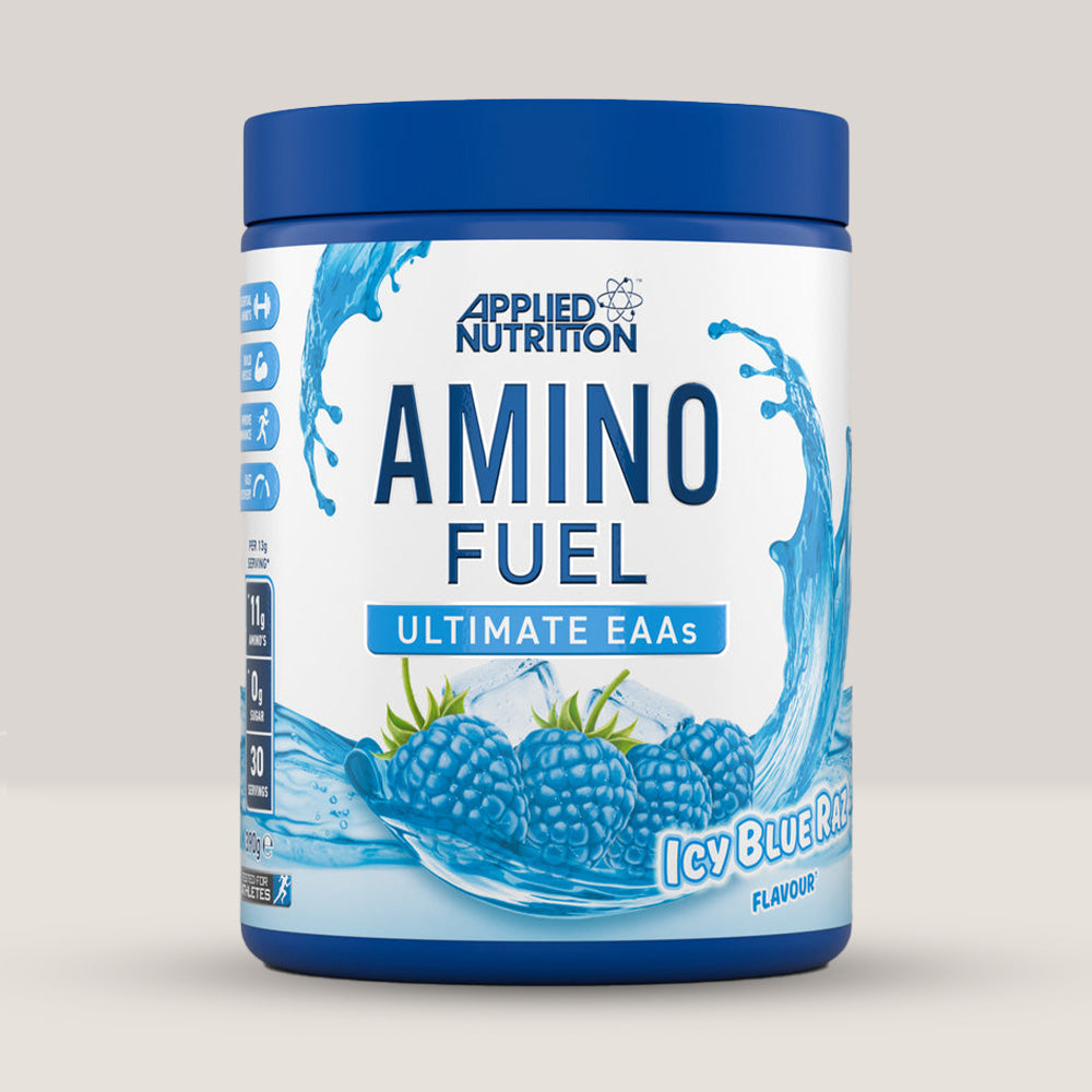 Imagine cu suplimentul de aminoacizi Amino Fuel de la APPLIED NUTRITION, 390g, 30 de serviri. Icy blue raz aroma.