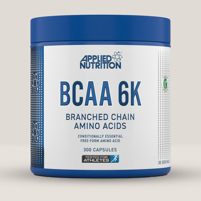 Cutie de BCAA Capsule 6K de la APPLIED NUTRITION care conține 300 de capsule ușor de ingerat și de digerat.