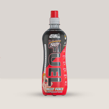 Imagine cu o sticlă de Body Fuel Electrolyte 500ml (12x pack) de la APPLIED NUTRITION, o băutură cu electroliți pentru hidratare și energie cu aromă de punch.