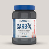 Imagine cu o cutie de Carb X (300g, 12 serviri) de la Applied Nutrition, un supliment cu carbohidrați cu eliberare treptată. Fruit burst aroma.