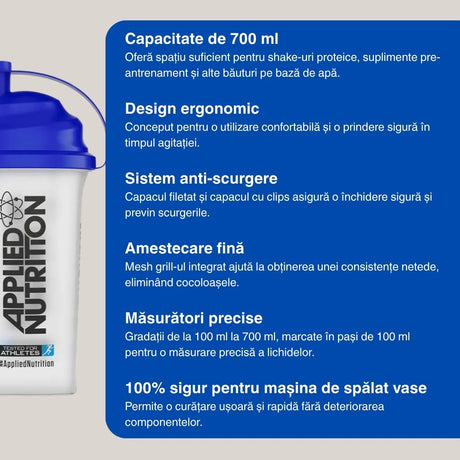 Shaker APPLIED NUTRITION 700ml: Amestecă perfect, atinge-ți obiectivele fitness cu stil.
