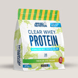 Imagine cu o cutie de Clear Whey Protein (875g, 35 de serviri) de la Applied Nutrition, o proteină din zer hidrolizată cu gust răcoritor. Aromă de înghețată twirl.