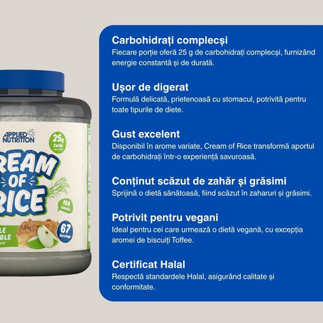 Energie constantă, recuperare rapidă cu APPLIED NUTRITION Cream of Rice. Performanță de vârf!