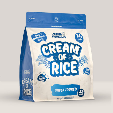 Imagine cu o cutie de Cream of Rice 1kg (33 de serviri) de la APPLIED NUTRITION, orez instant pentru micul dejun sau gustări fără aromă.