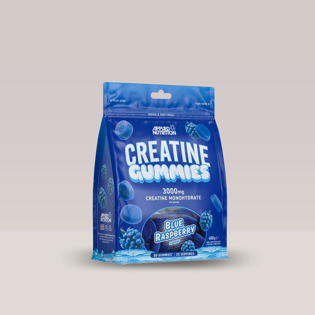 Imagine cu suplimentul cu creatină monohidrat sub formă de gumii de la Applied Nutrition, 20 de serviri. Blue raspberry aroma.