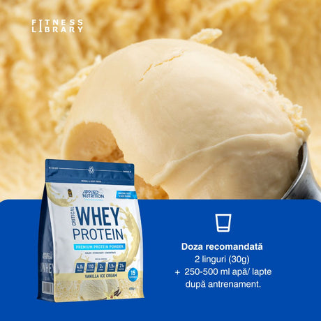 Proteină zer Critical Whey, vaci hrănite cu iarbă. Recuperare rapidă, creștere musculară explozivă. APPLIED NUTRITION.