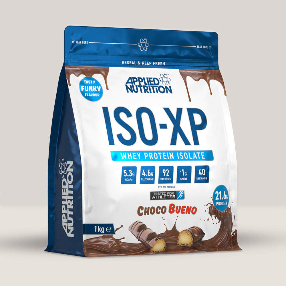 Imagine cu proteina din zer ISO-XP Whey Protein Isolate de la APPLIED NUTRITION, 1kg, 40 de serviri. Choco Bueno aroma.