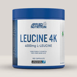  Imagine cu o cutie de Leucine 4K (180 capsule) de la APPLIED NUTRITION, un supliment cu aminoacidul L-leucină pentru creșterea masei musculare.