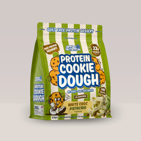 Imagine cu proteina sub formă de aluat de prăjitură Protein Cookie Dough de la Applied Nutrition, aromă White Choc Pistachio, 1kg, 25 de serviri.