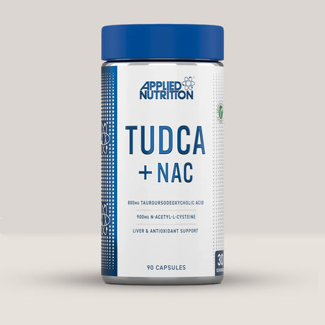 Imagine cu o cutie de TUDCA + NAC (90 capsule vegetale) de la APPLIED NUTRITION, un supliment pentru sănătatea ficatului cu acțiune antioxidantă.