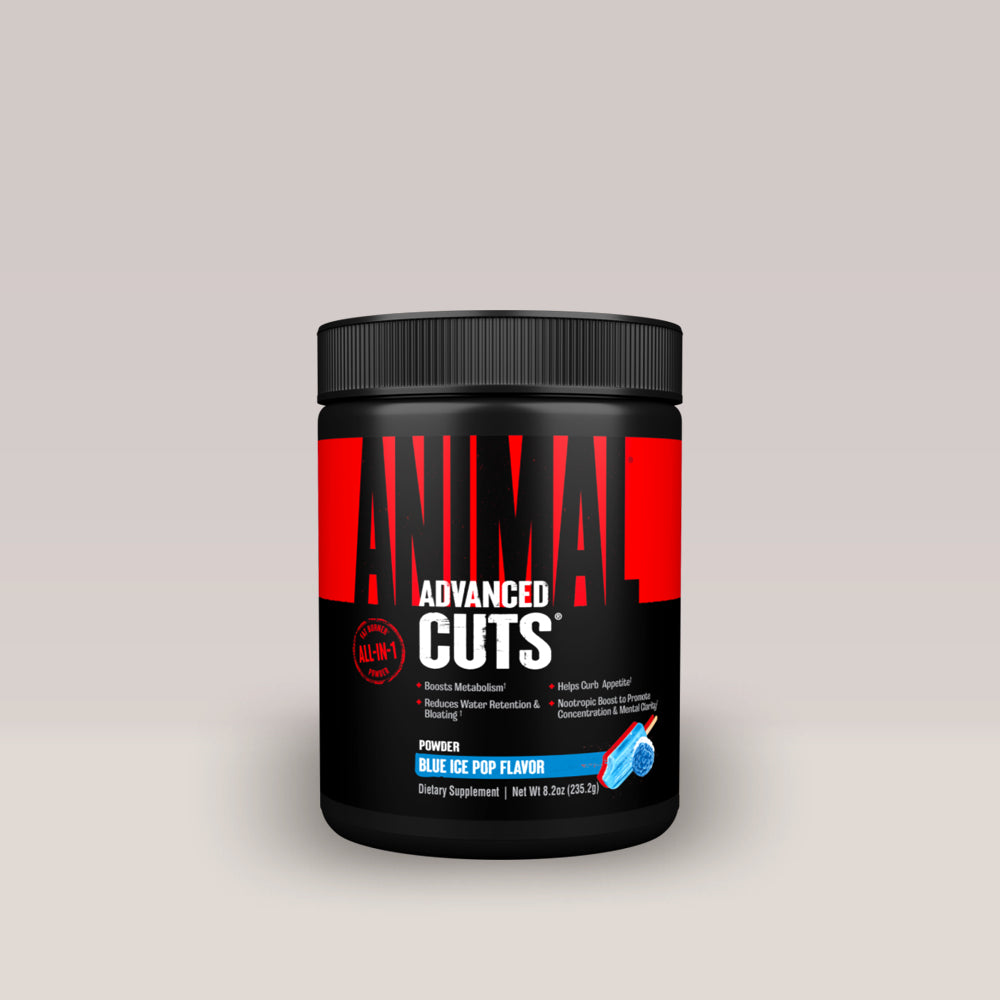  Recipient roșu de Animal Cuts Powder de la Universal Nutrition, un arzător de grăsimi termogenic sub formă de pulbere.