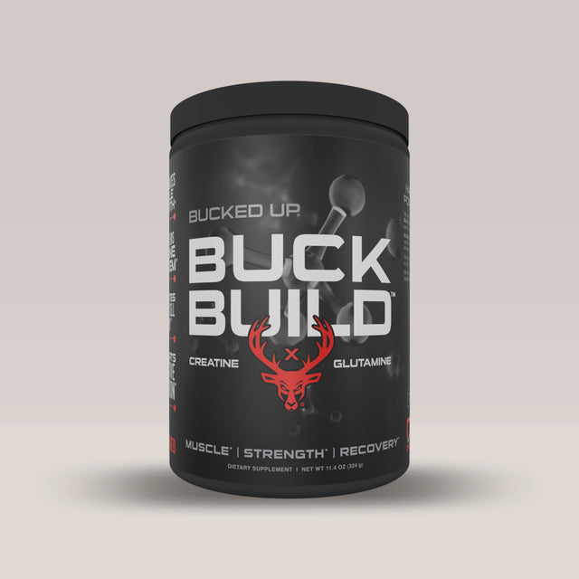 Imagine cu suplimentul Buck Build Creatine x Glutamine de la Bucked Up, 324g, 60 de serviri.