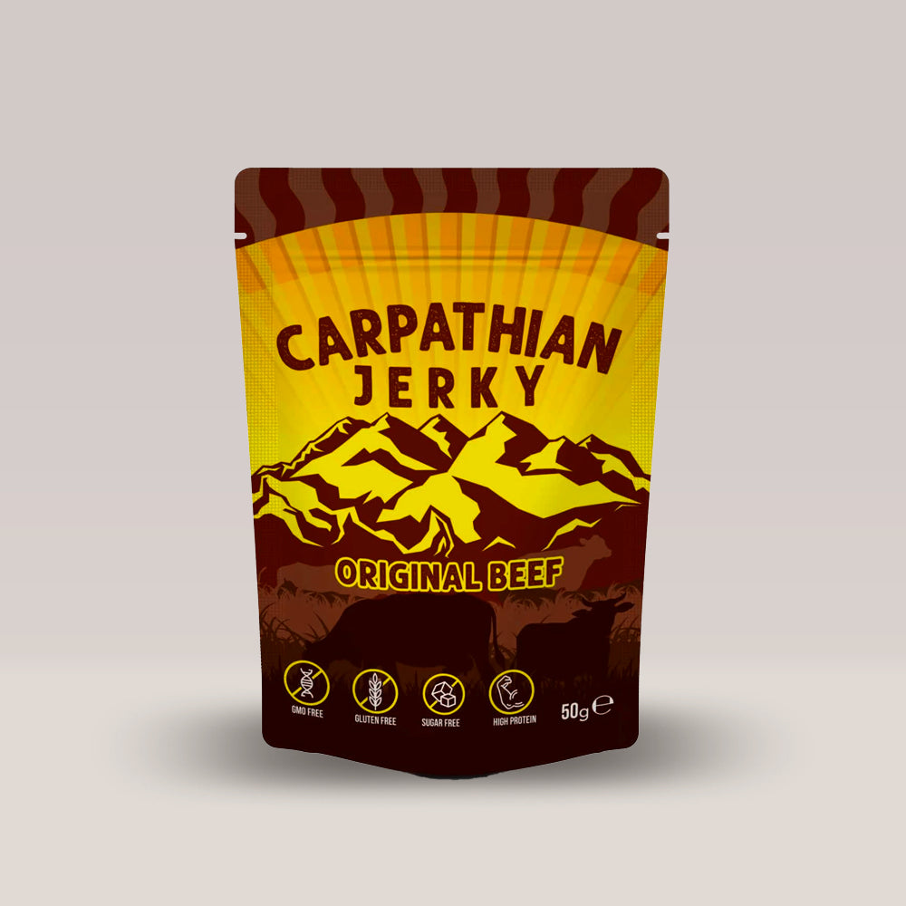 Imagine cu punga de carne uscată Carphatian Jerky Original Beef, 50g.