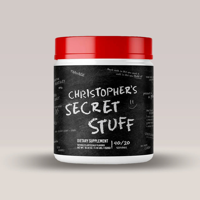 Imagine cu pudra pre-workout Christopher's Secret Stuff de la RAW, 520g, 40 de serviri.