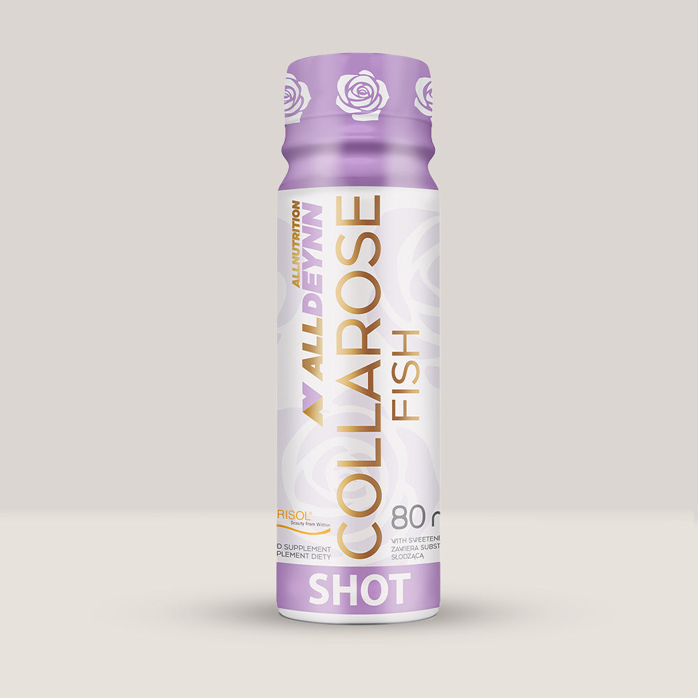 Sticluță de Collarose Fish Shot de la Alldeynn, supliment cu colagen marin lichid pentru piele, păr și unghii, 80ml.