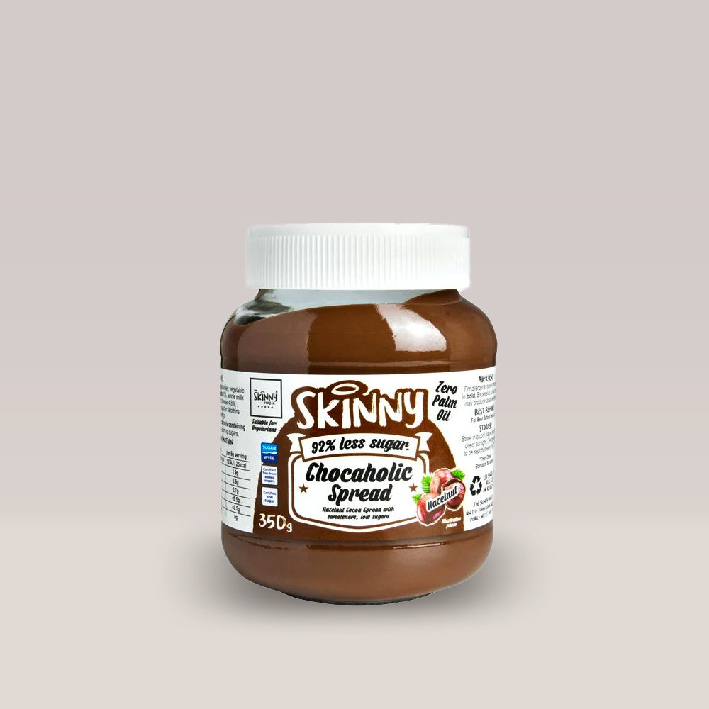 Borcan de cremă tartinabilă de ciocolată cu alune, fără zahăr, de la The Skinny Food Co.