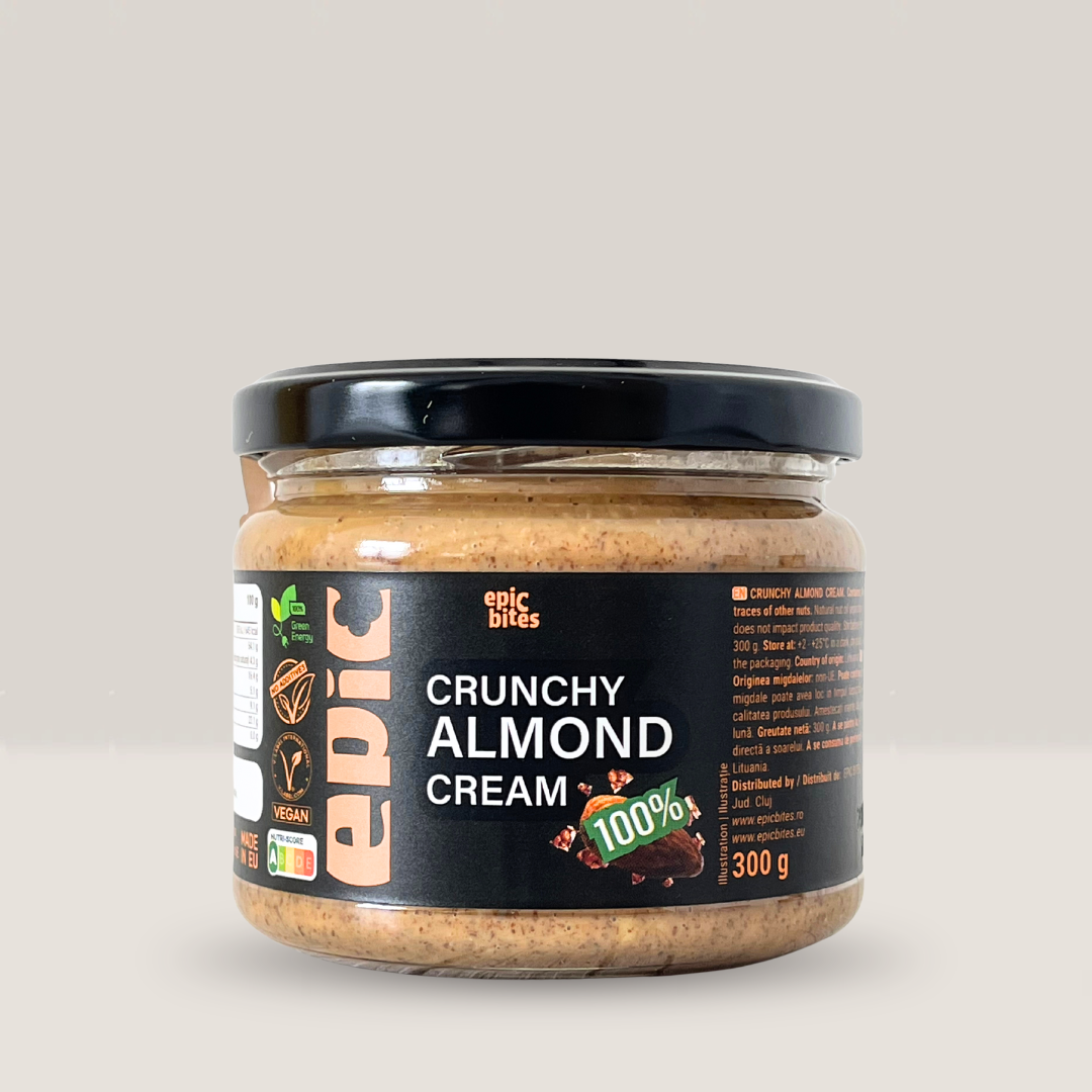 Crunchy Almond Cream 300g – Unt de migdale 100% natural (textură crocantă & fără zahăr adăugat) | EPIC BITES