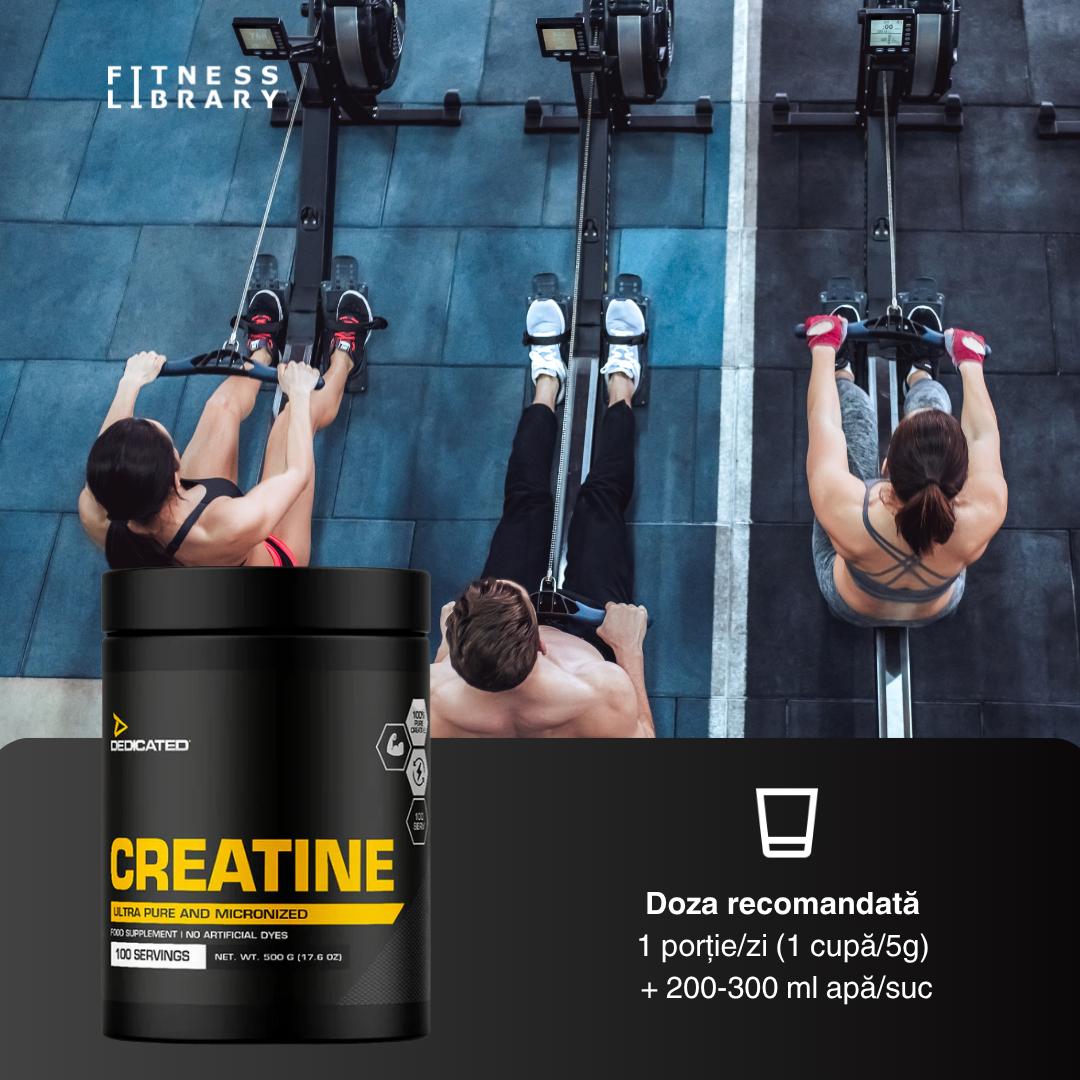 Creatină monohidrată (forță explozivă, masă musculară, recuperare rapidă) – 500 g / 100 porții | DEDICATED