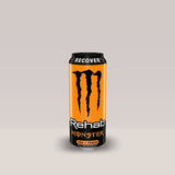 Doză de energizant non-carbonatat Monster Rehab Tea + Peach, cu aromă de ceai și piersici, 500ml.