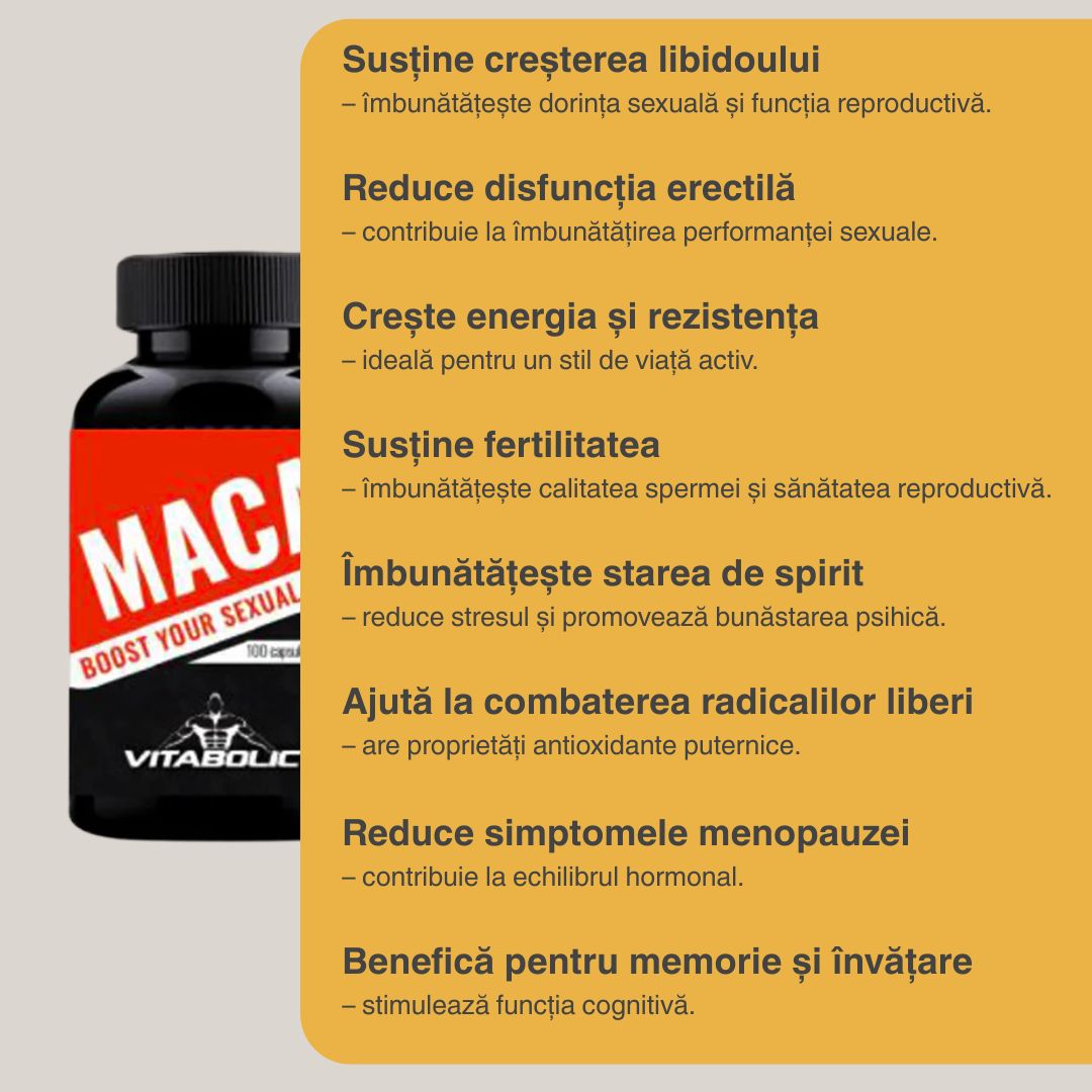 Maca VITABOLIC: Vitalitate, echilibru hormonal și performanță optimă zilnică.