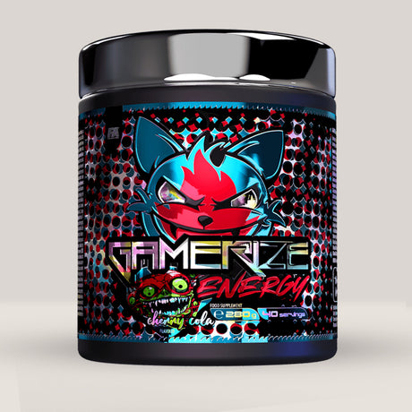 Cutie de Gamerize Energy de la Fitness Authority, supliment pudră pentru energie și focus în gaming, ambalaj de 280g. Cola.