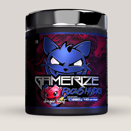 Cutie de Gamerize Focus Hydro de la Fitness Authority, supliment de 280g pentru focus și hidratare, fără cafeină. Dragon fruit.