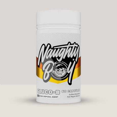 Flacon de Gluco-B de la NaughtyBoy, supliment GDA cu berberină avansată pentru controlul glicemiei, 60 de capsule.