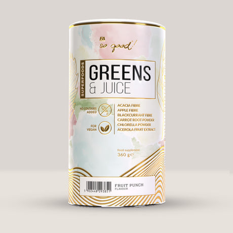 Cutie de Greens & Juice din gama so good! de la Fitness Authority, supliment cu fibre și antioxidanți, 360g.