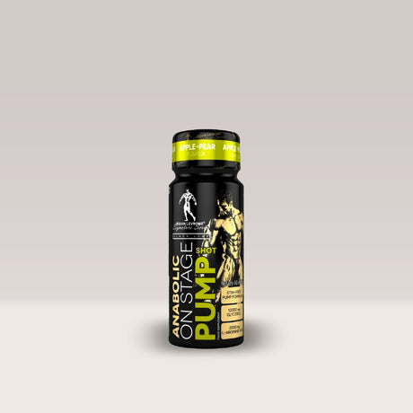 Shot pre-workout fără cofeină Kevin Levrone Anabolic On Stage Pump, un supliment pentru pompare extremă. Mere și pere.