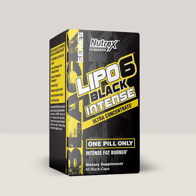 Flacon de Lipo-6 Black Intense de la NUTREX, arzător de grăsimi termogenic puternic, recipient cu 60 de capsule.
