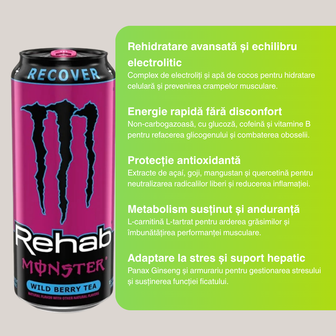 Monster Recover Wild Berry (458ml) – Băutură non-carbogazoasă pentru recuperare (rehidratare & energie) – 1 porție | MONSTER ENERGY