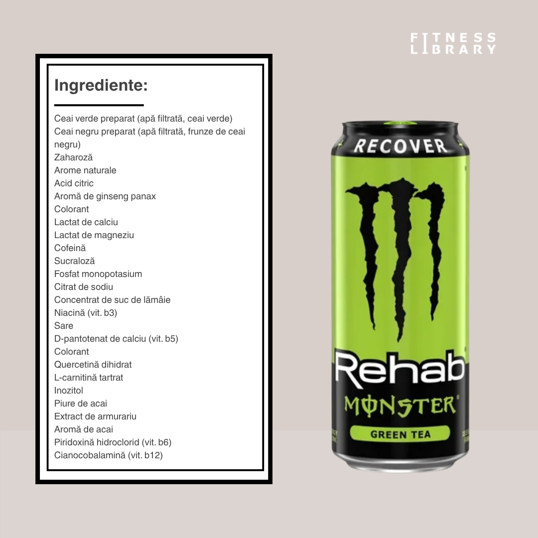 Monster Rehab Green Tea (473ml) – Băutură revitalizantă necarbonatată (hidratare avansată & refacere energetică) – 1 porție | MONSTER ENERGY