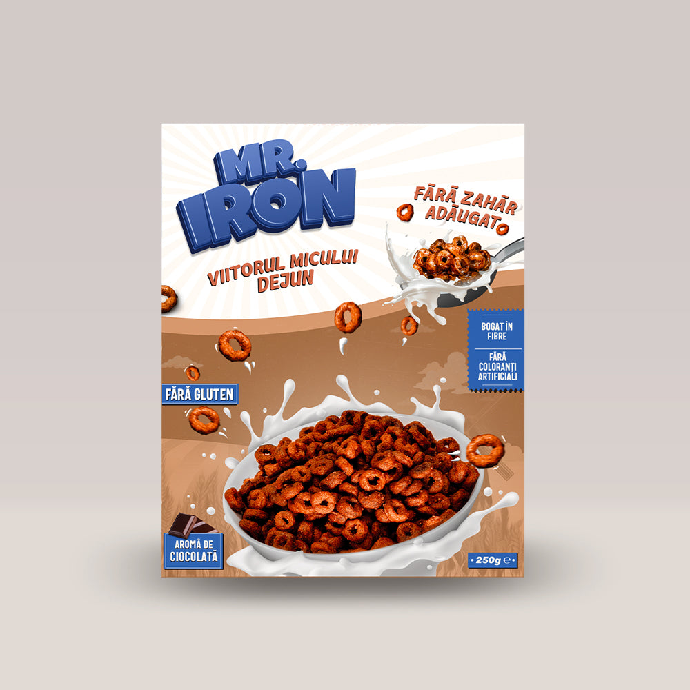 Imagine cu cerealele No Sugar Cereals de la Mr. Iron, 250g. Chocolate aroma.